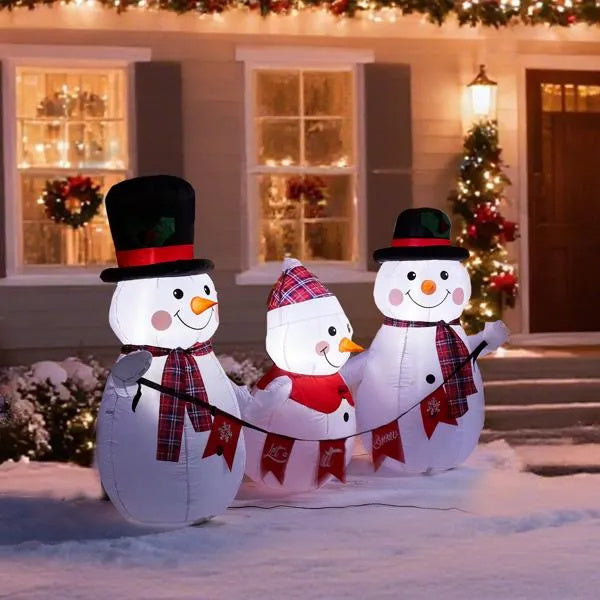 6.2FT Lighted Christmas Inflatable Decoration, Inflatable Snowman Family With Bunting, Funny Blow Up Yard Decorations With Built-in LED Lights For Holiday Party Front Yard Lawn Garden Decor