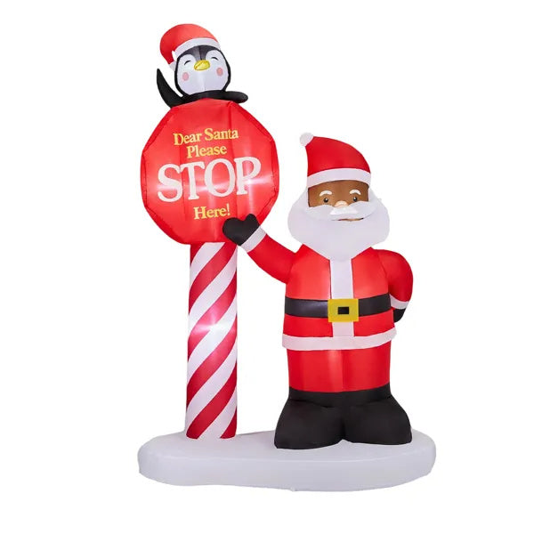 8.2FT Lighted Christmas Inflatable Decoration, Inflatable Black Santa & Road Sign, Funny Blow Up Yard Decorations With Built-in LED Lights For Holiday Party Front Yard Lawn Garden Decor