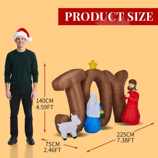 7.5FT Lighted Christmas Inflatable Decoration, Inflatable Nativity Scene With JOY Sign, Funny Blow Up Yard Decorations With Built-in LED Lights For Holiday Party Front Yard Lawn Garden Decor