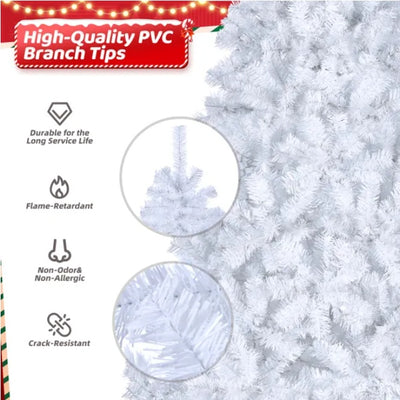 FCH 7ft 1346 Branches Automatic Tree Structure PVC Material 500 Lights Cool Color 8 Modes Christmas Tree White