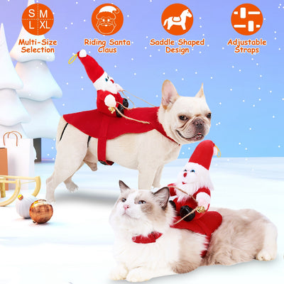 Christmas Costumes Red Winter Coat For Dog Riding Santa Claus With Bell Clothes New Year Outfit Cosplay Costumes Party Dress Up For Cats