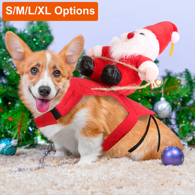 Christmas Costumes Red Winter Coat For Dog Riding Santa Claus With Bell Clothes New Year Outfit Cosplay Costumes Party Dress Up For Cats