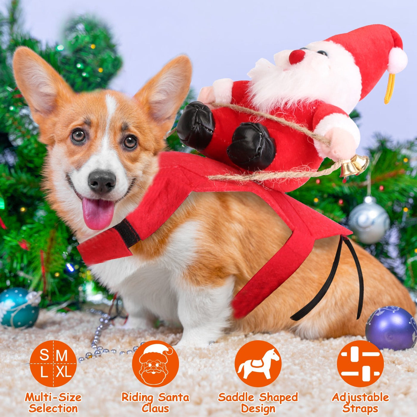 Christmas Costumes Red Winter Coat For Dog Riding Santa Claus With Bell Clothes New Year Outfit Cosplay Costumes Party Dress Up For Cats