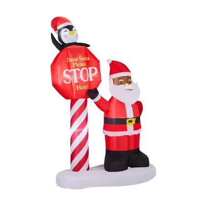 8.2FT Lighted Christmas Inflatable Decoration, Inflatable Black Santa & Road Sign, Funny Blow Up Yard Decorations With Built-in LED Lights For Holiday Party Front Yard Lawn Garden Decor