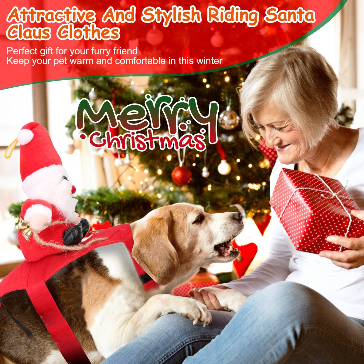 Christmas Costumes Red Winter Coat For Dog Riding Santa Claus With Bell Clothes New Year Outfit Cosplay Costumes Party Dress Up For Cats