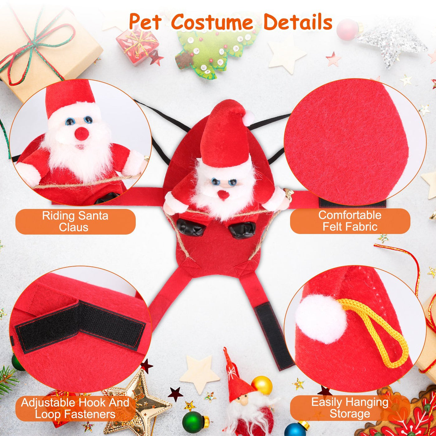 Christmas Costumes Red Winter Coat For Dog Riding Santa Claus With Bell Clothes New Year Outfit Cosplay Costumes Party Dress Up For Cats