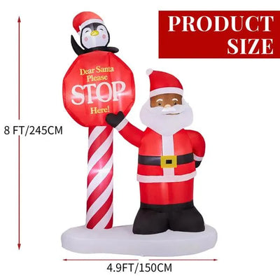 8.2FT Lighted Christmas Inflatable Decoration, Inflatable Black Santa & Road Sign, Funny Blow Up Yard Decorations With Built-in LED Lights For Holiday Party Front Yard Lawn Garden Decor