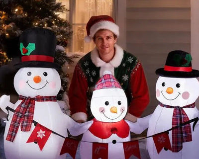 6.2FT Lighted Christmas Inflatable Decoration, Inflatable Snowman Family With Bunting, Funny Blow Up Yard Decorations With Built-in LED Lights For Holiday Party Front Yard Lawn Garden Decor