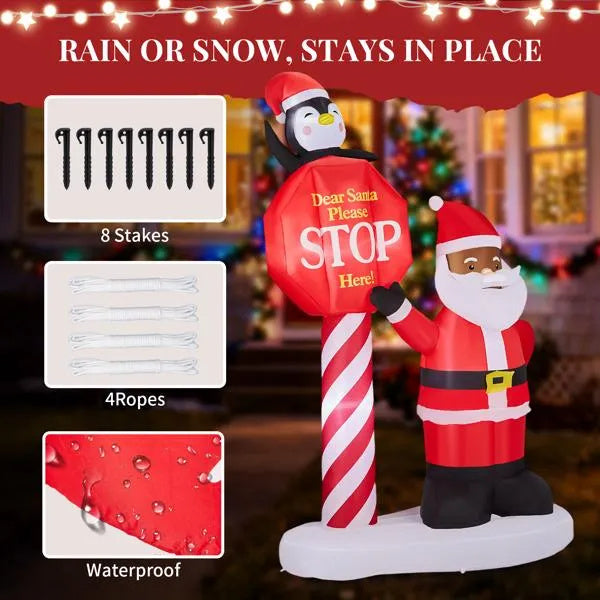8.2FT Lighted Christmas Inflatable Decoration, Inflatable Black Santa & Road Sign, Funny Blow Up Yard Decorations With Built-in LED Lights For Holiday Party Front Yard Lawn Garden Decor